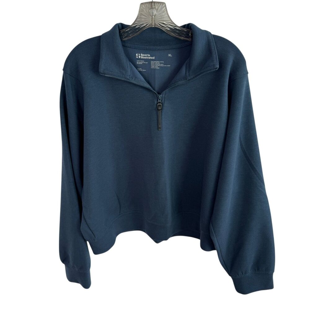 Sports Illustrated Women's 1/4 Zip Sweatshirt Top Size XL Blue Long Sleeves